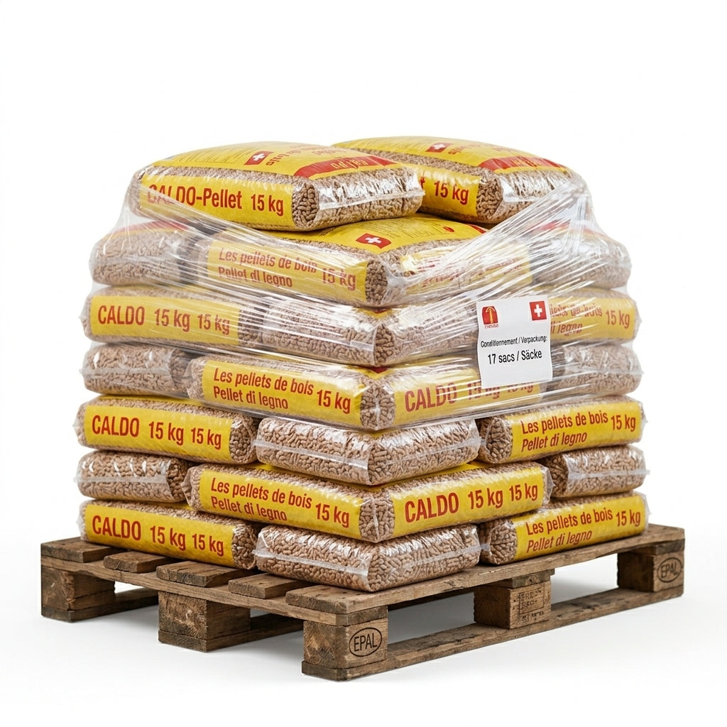 CALDO Holzpellets 540 kg (Palette – 36 Säcke) – Schweizer Fichtenholz